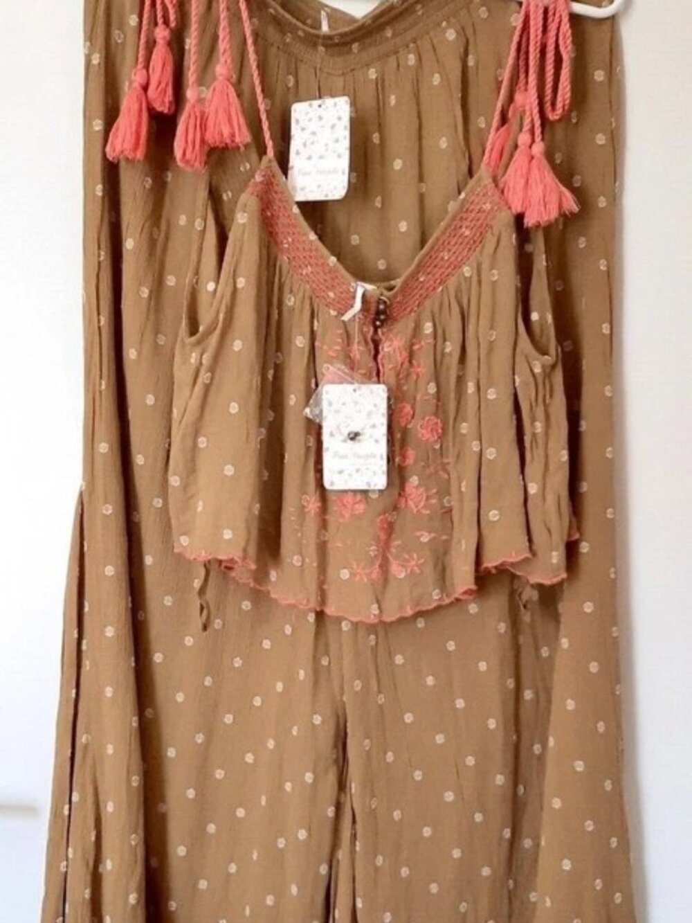 Free People Hearts Rising Embroidered Top & Pants In Moss Size M NWT - Picture 4 of 11